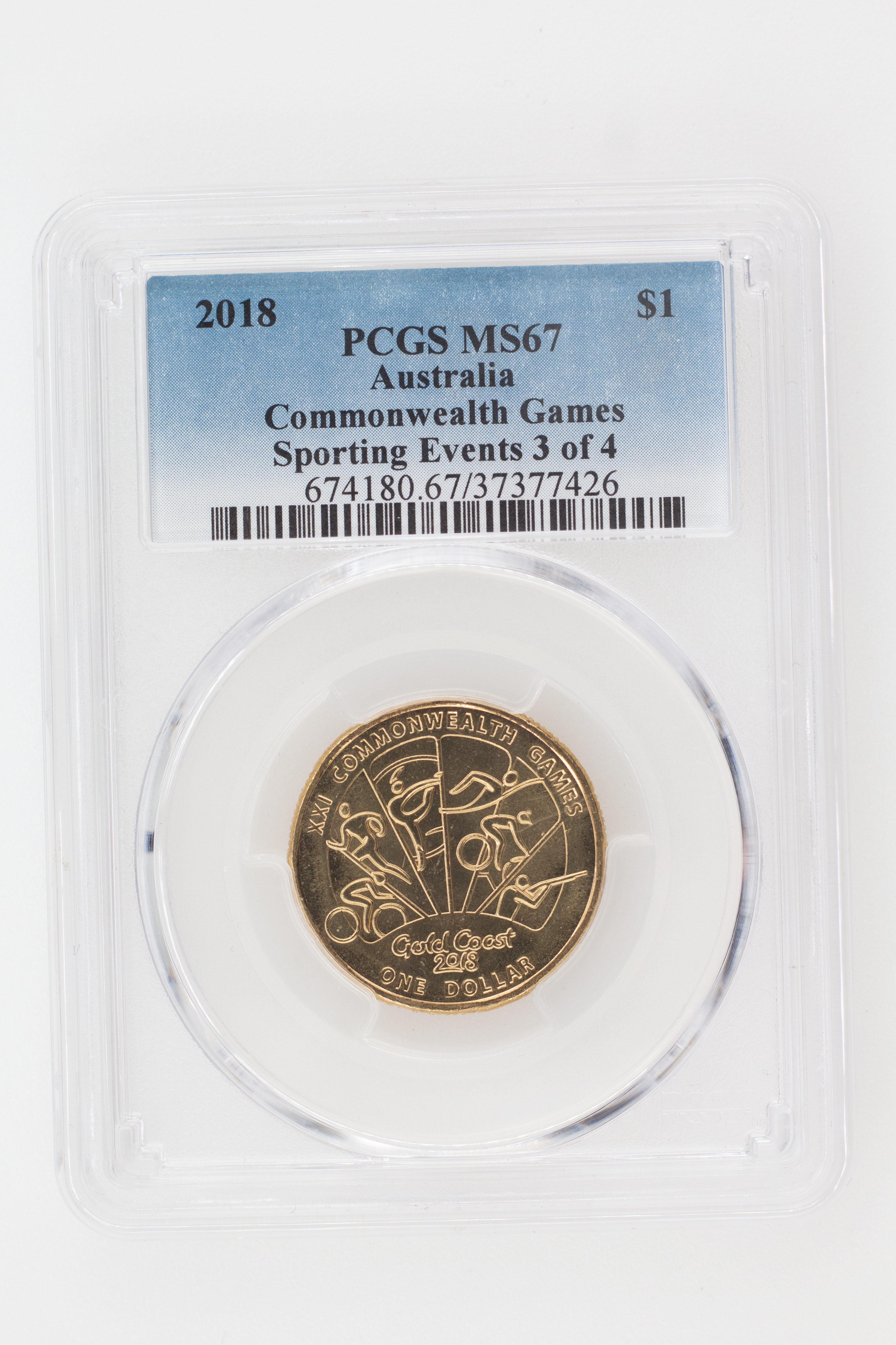 2018 Australia One Dollar, $1 Commonwealth Games - Sporting Events 3 of 4 PCGS - MS67 -426