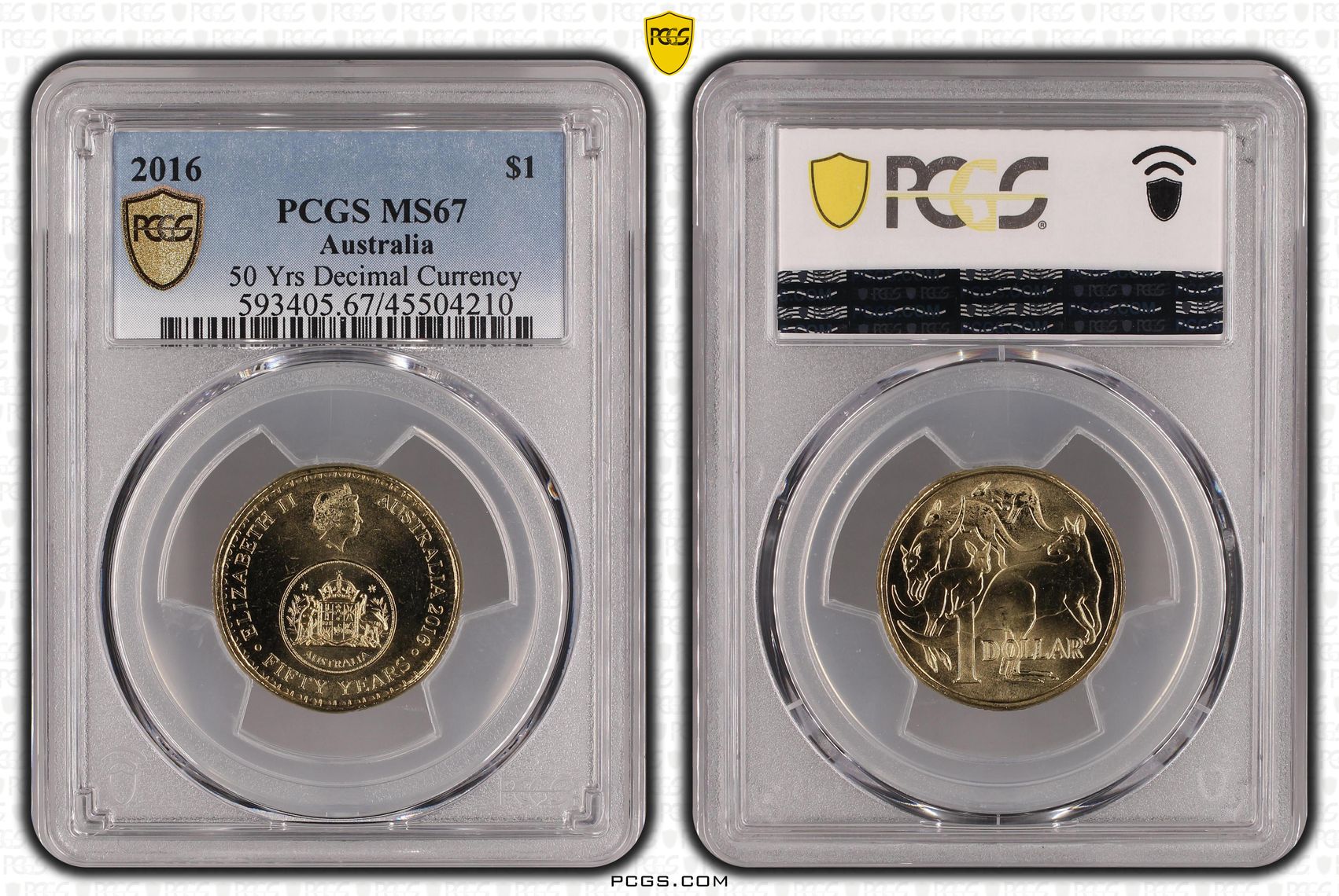 Elizabeth II, 50 Yrs Decimal Currency, One Dollar, 2016, PCGS MS 67