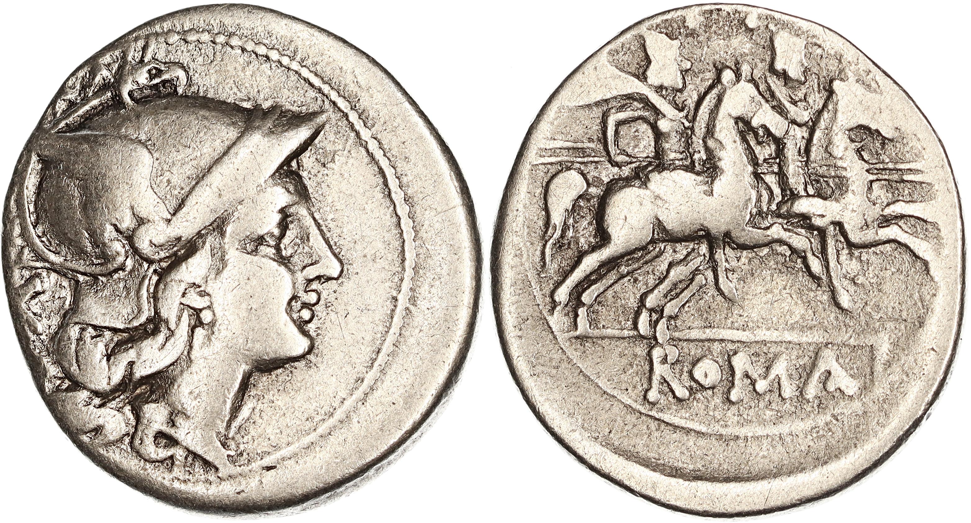 Roman Republic, Anonymous Coinage, Silver Denarius, after 211 BC, gF