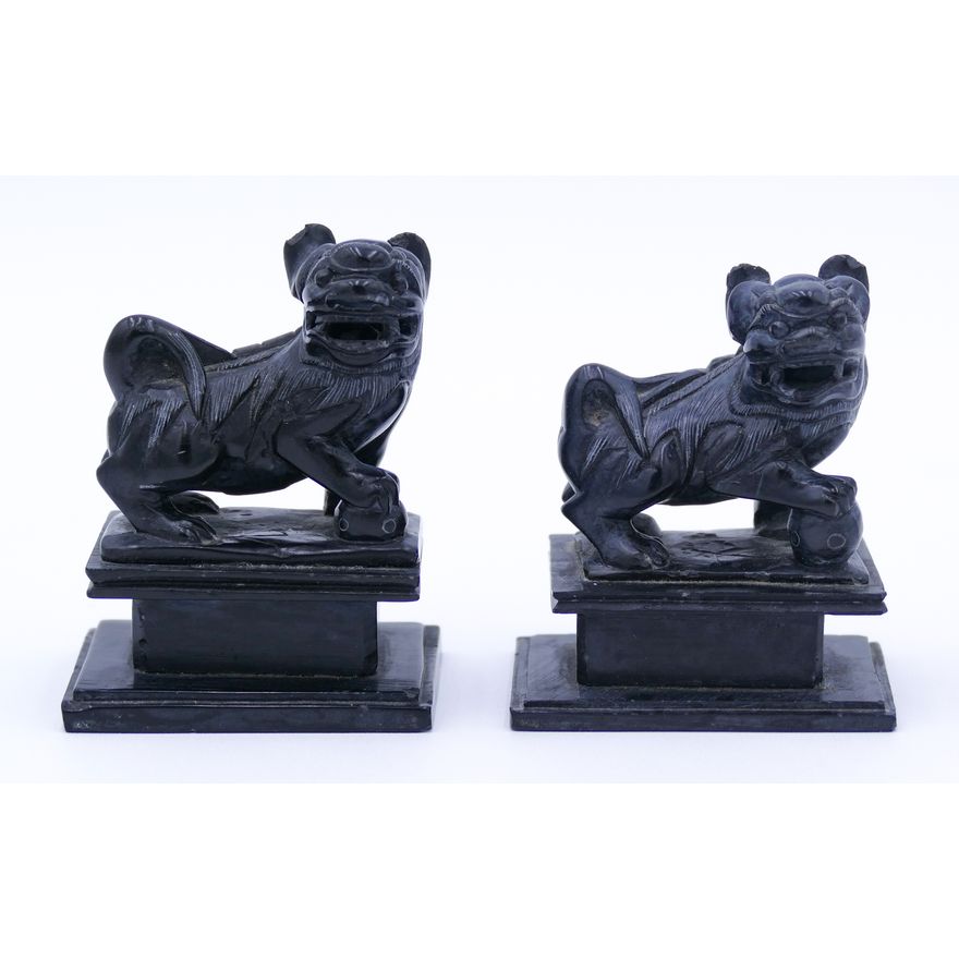 Pair Old Chinese Black Soapstone Small Foo Dogs 2.5''