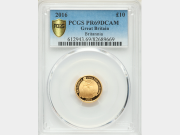2016 ELIZABETH II BRITANNIA GOLD 1/10oz PROOF 10 POUND COIN PR69 DCAM