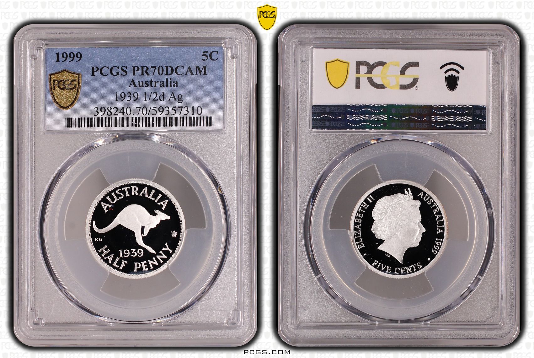 Elizabeth II, 1939 1/2d Silver, Five Cent, 1999, PCGS PR70DCAM