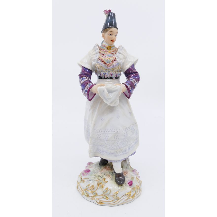 Meissen Woman in Traditional Sorbian Costume Porcelain Figurine- 6.5"