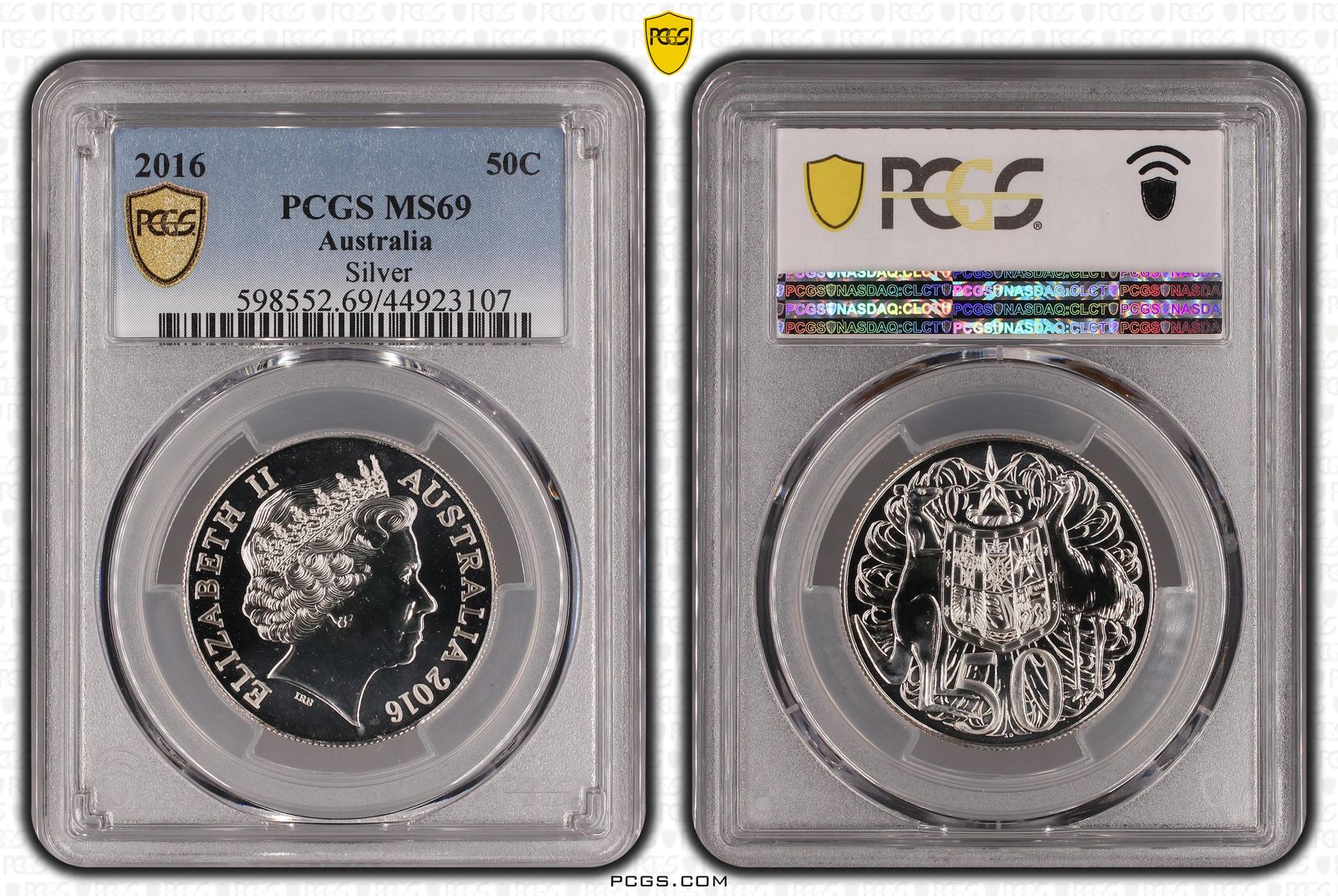 2016 Australia Fifty Cent, 50c 80% Silver, 20% Copper Silver PCGS - MS69 -107