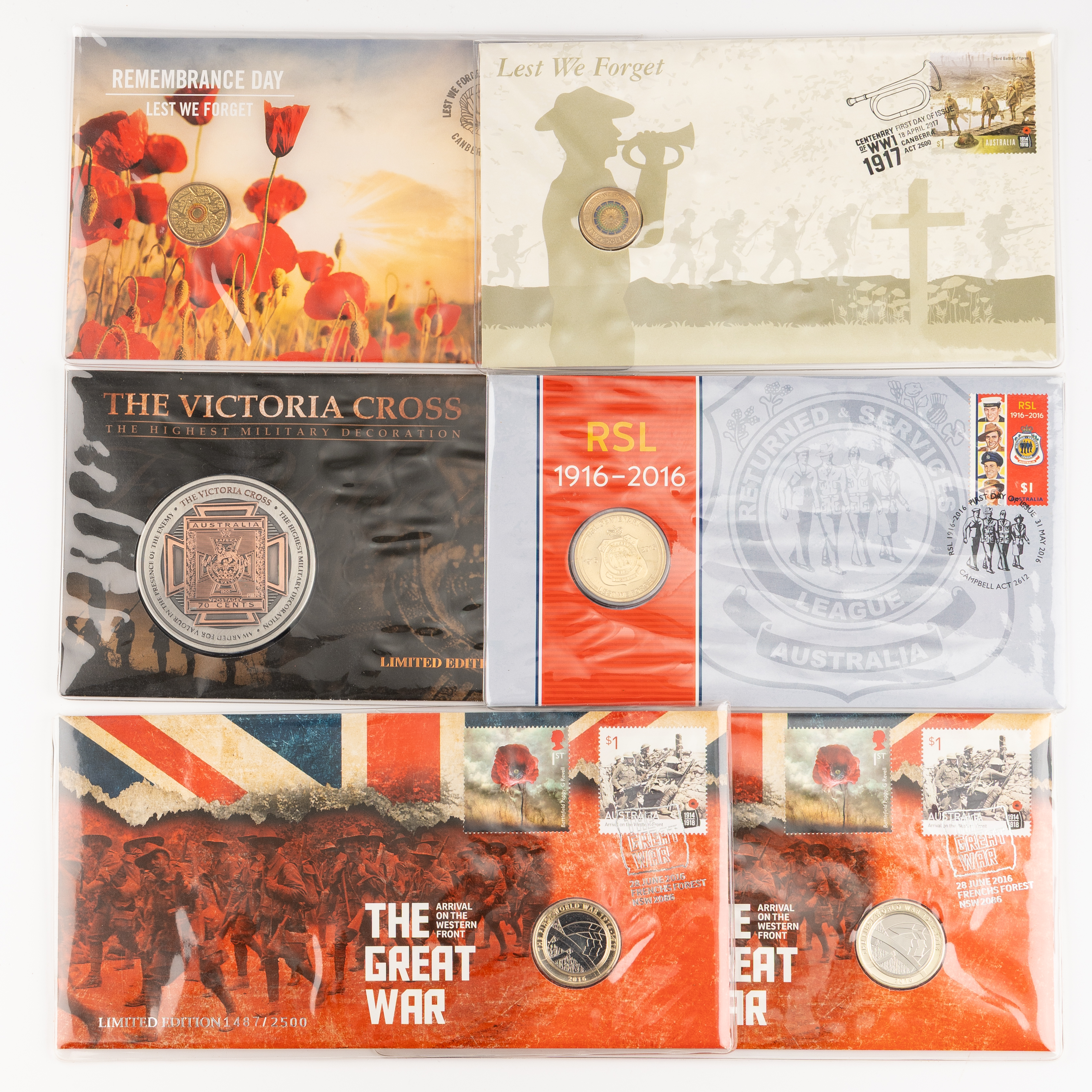 Elizabeth II, War Remembrance, One Dollar - Two Dollars, 2015 - 2017, UNC