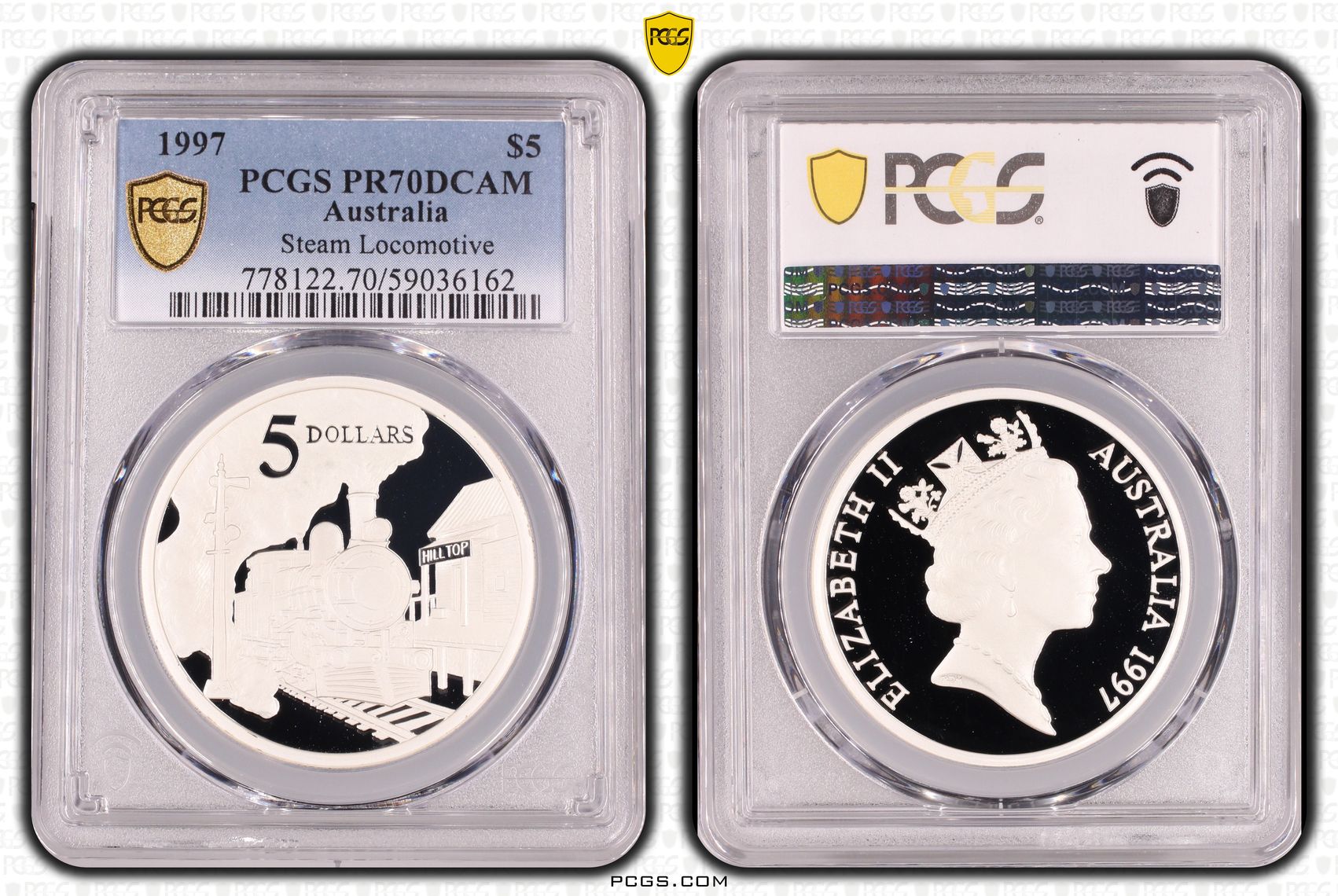 Steam Locomotive, POP 16/0, Five Dollar, 1997, PCGS PR70DCAM