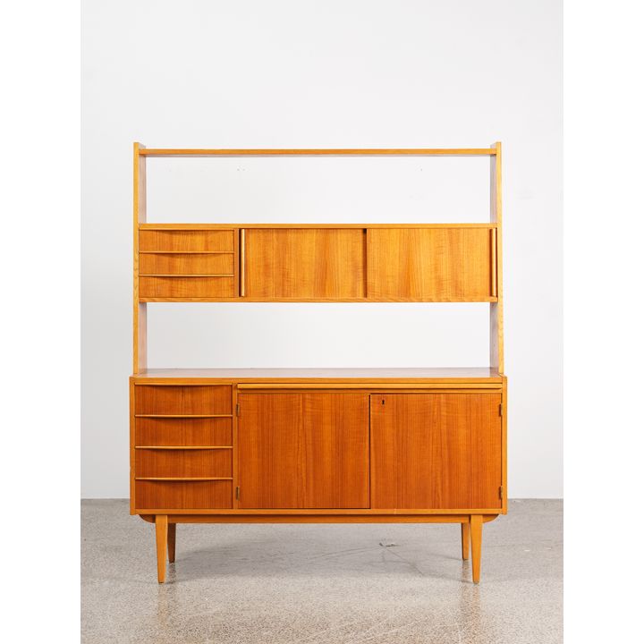 A solid oak and teak 1960s Danish two-piece credenza