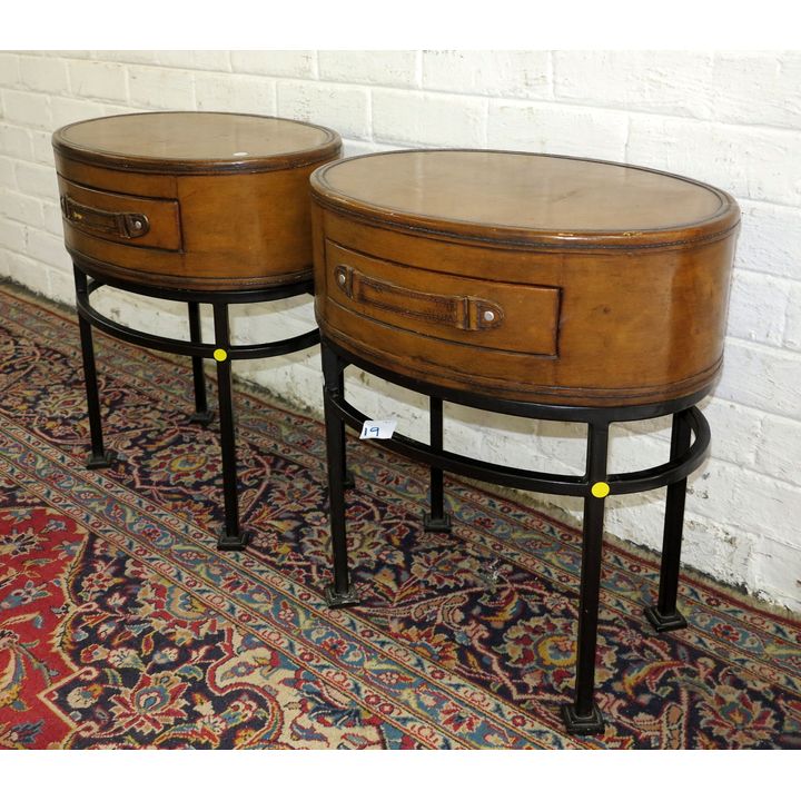 PAIR OF LEATHER OVERLAID AND METAL PEDESTALS