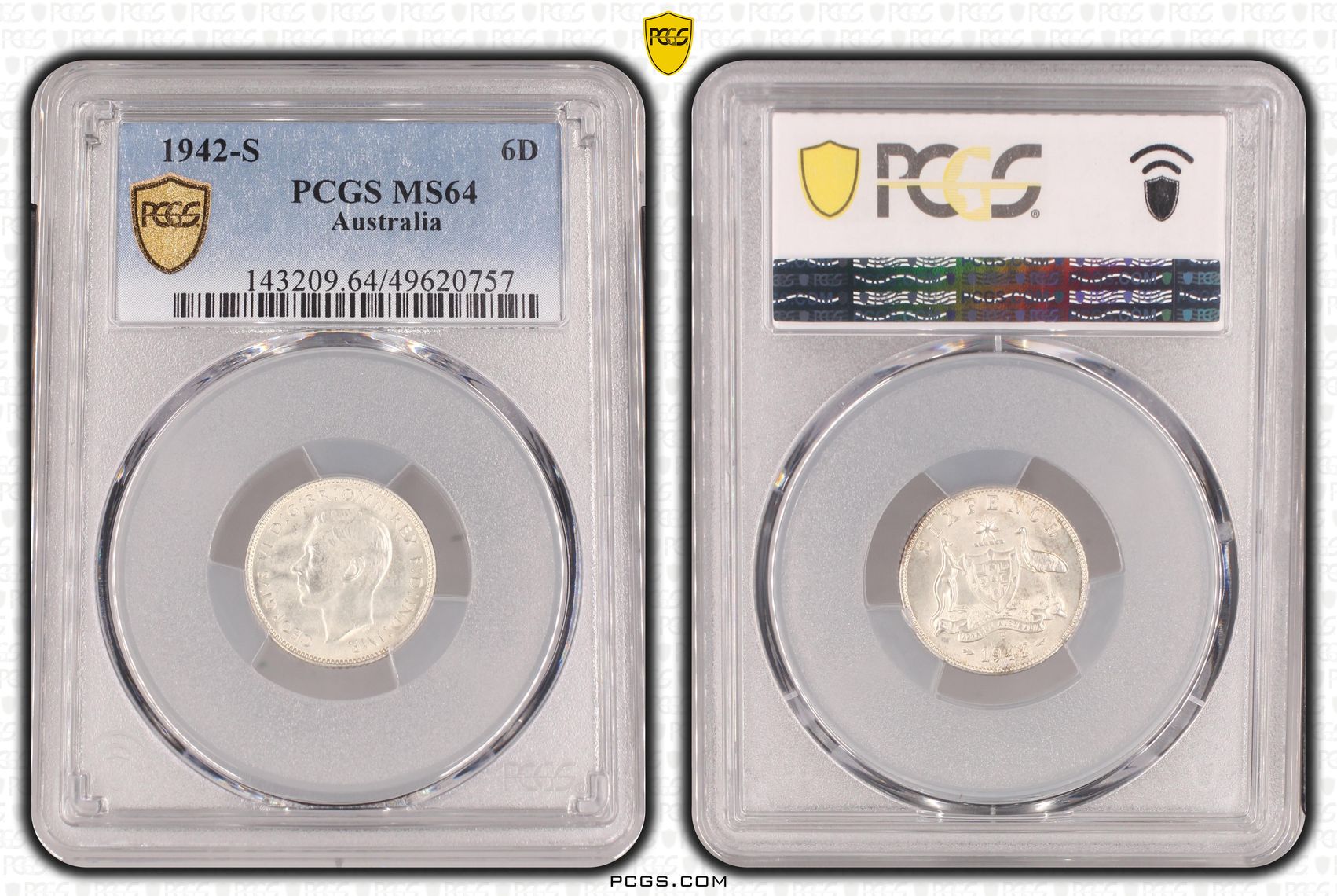 George VI, Sixpence, 1942-S, PCGS MS64