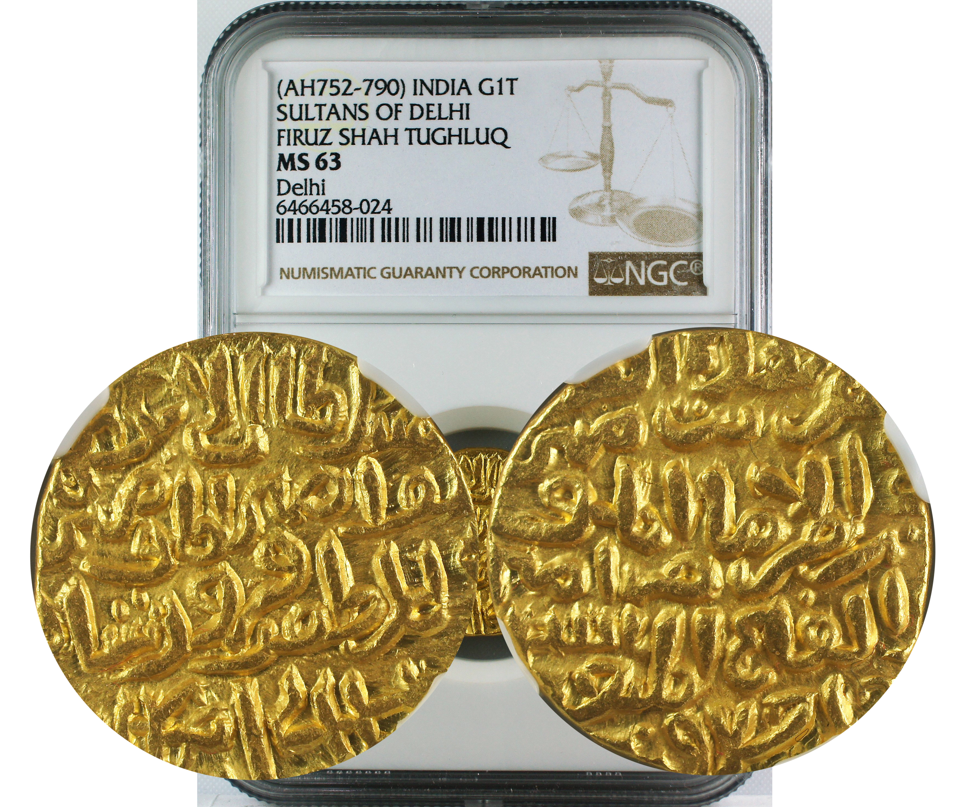 AH 752-790 INDIA GOLD TANKA SULTANS OF DELHI FIRUZ SHAH TUGHLAQ MS63