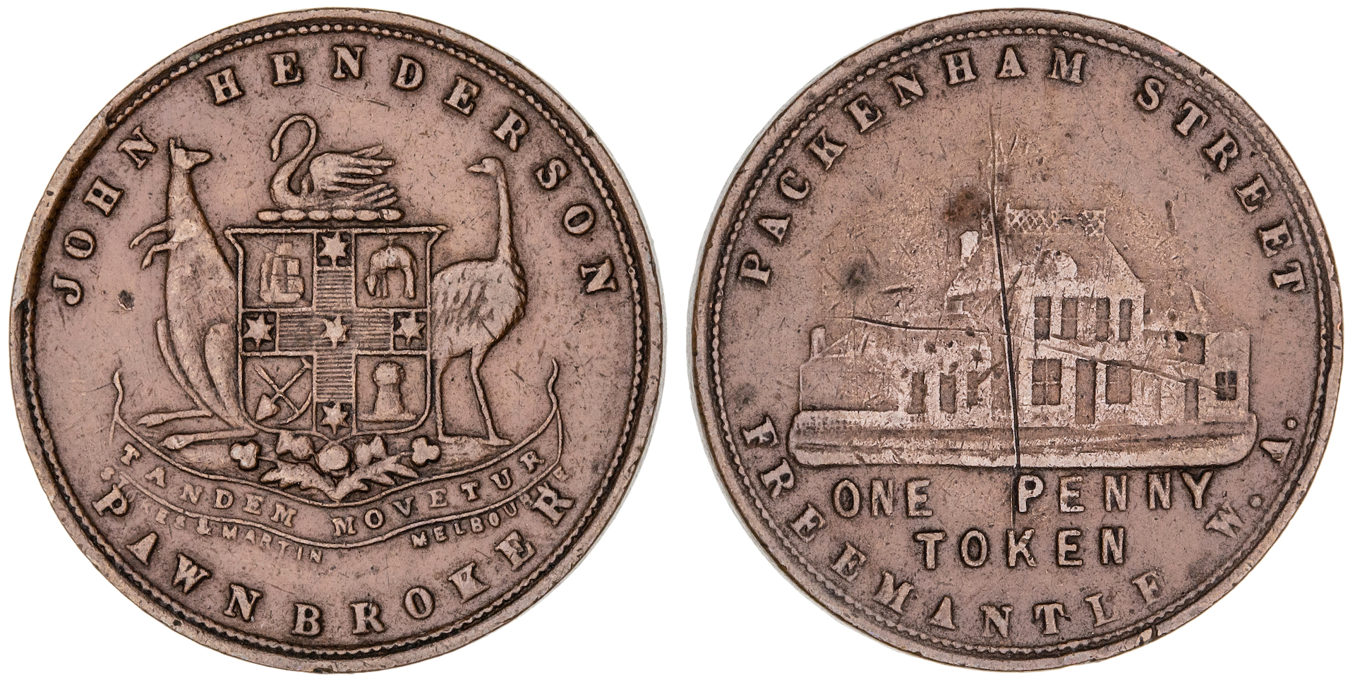 Fremantle, West Australia, John Henderson, Penny, 1874, gVF