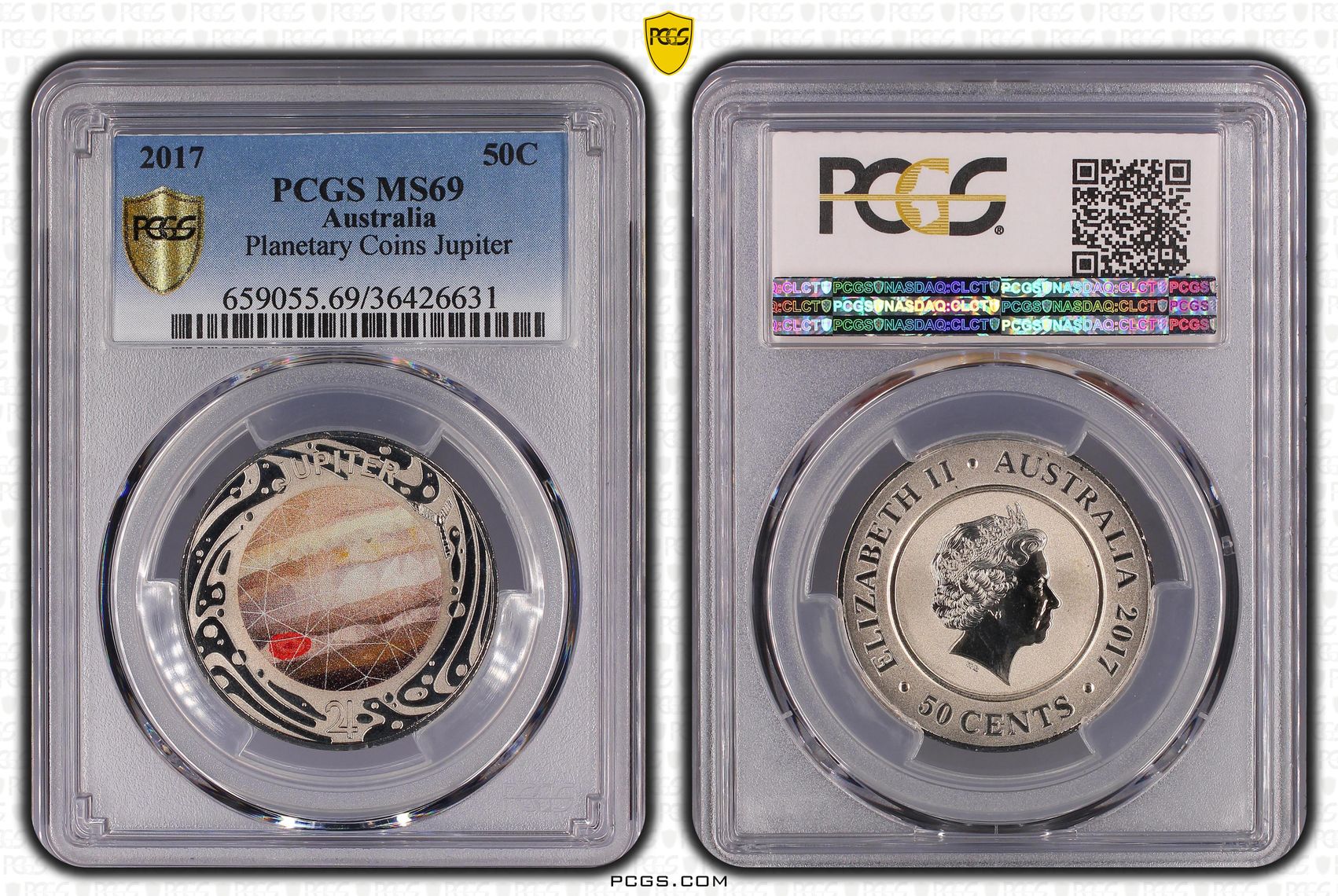 Planetary Coins Jupiter Colorized, Fifty Cent, 2017, PCGS MS69