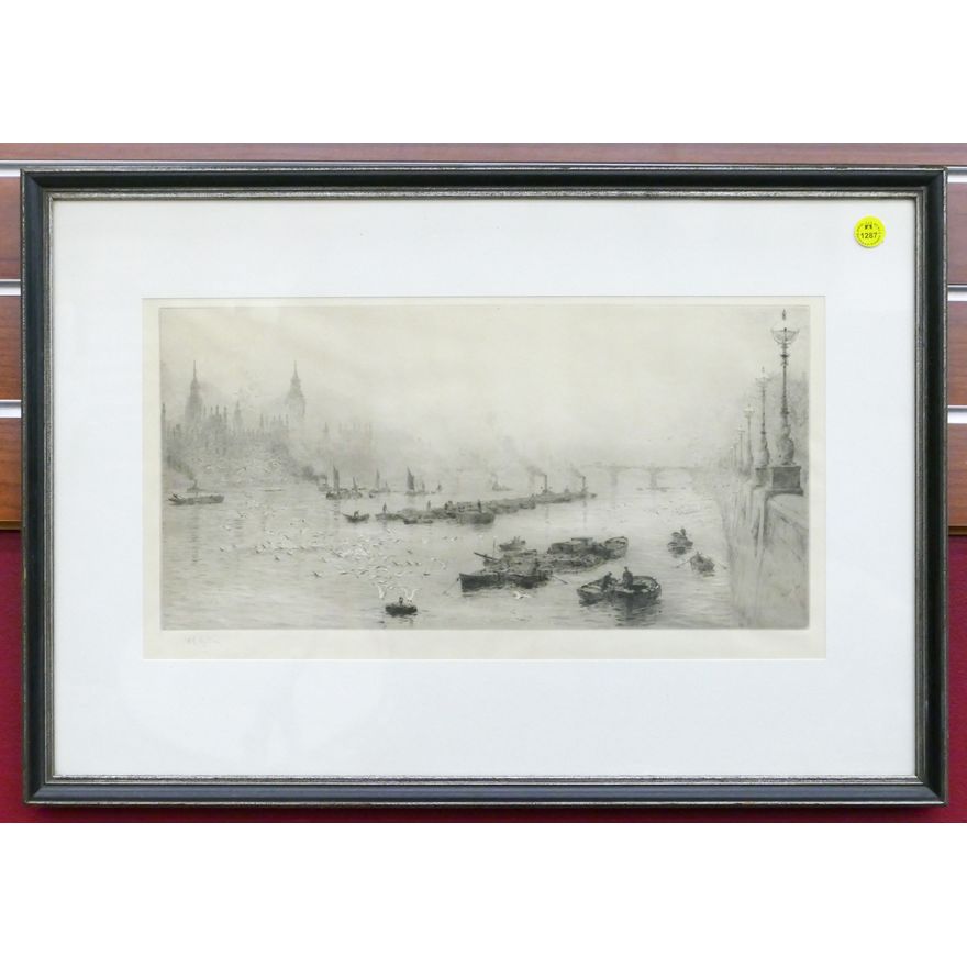 William Lionel Wyllie European Harbor Scene Etching