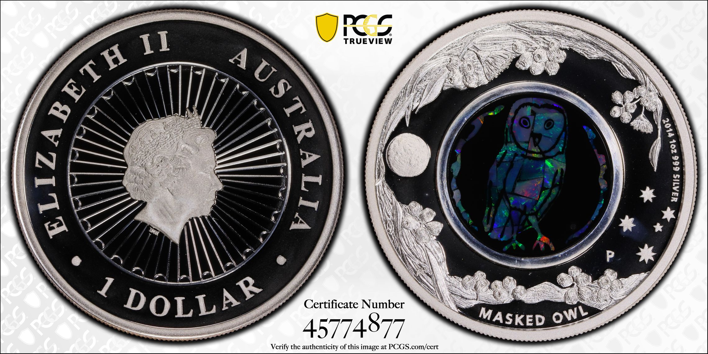 Masked Owl - Opal , One Dollar, 2014-P, PCGS PR69DCAM