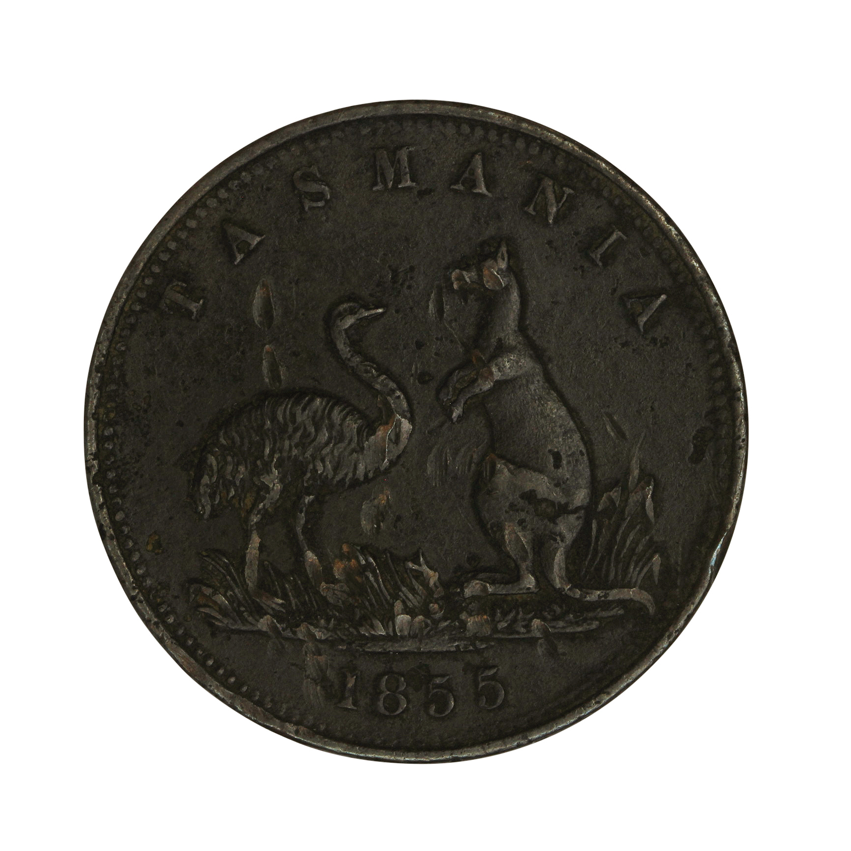 Westbury, Tasmania T.White, Penny, 1855, gVF