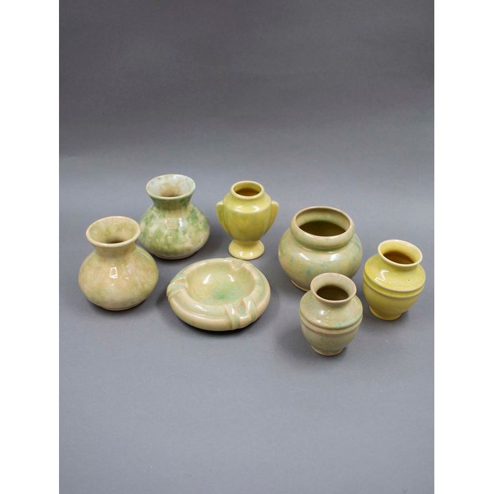 Crown Lynn Potteries - Collection of seven small trickle glaze ceramics