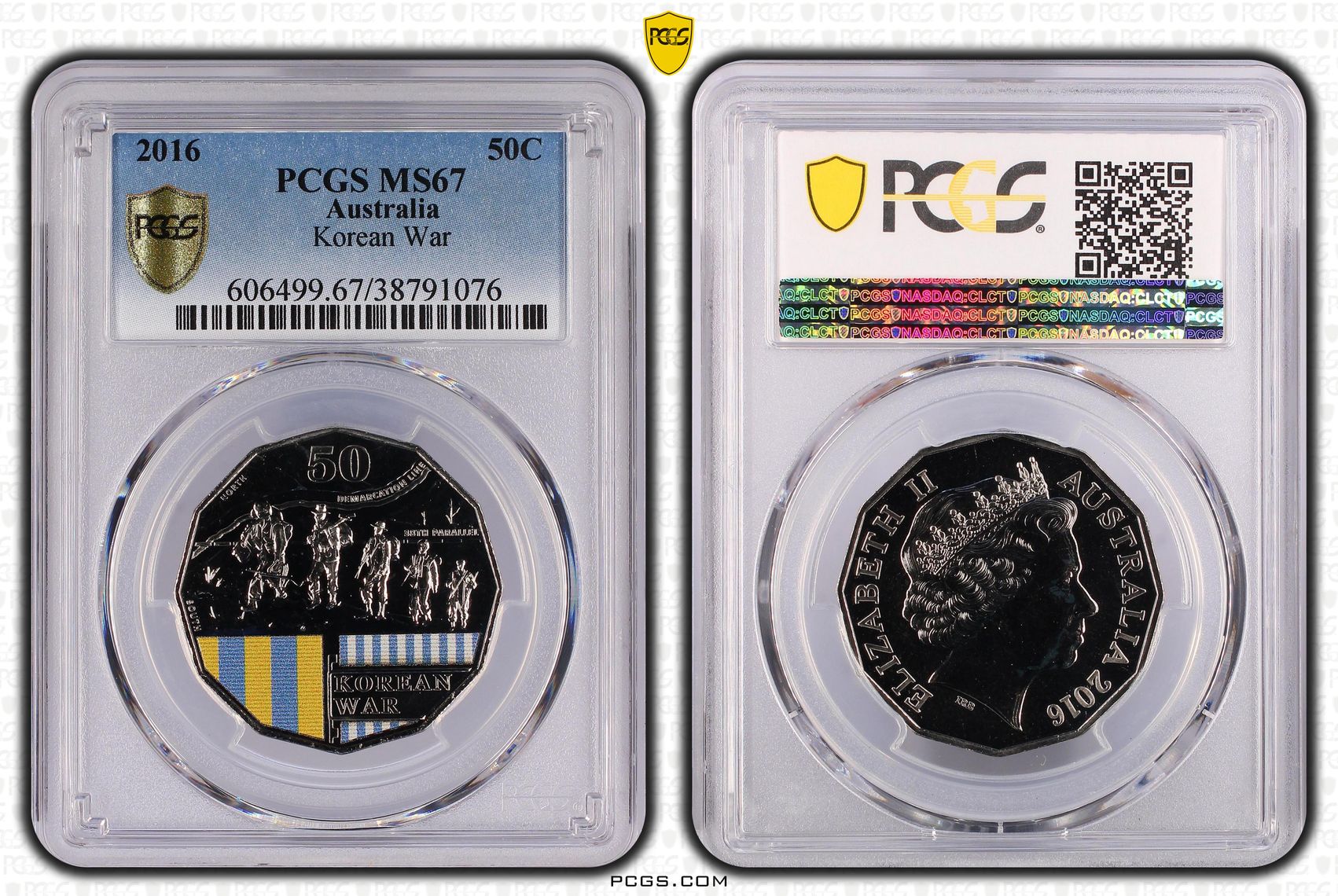2016 Australia Fifty Cent, 50c Korean War PCGS - MS67 -076