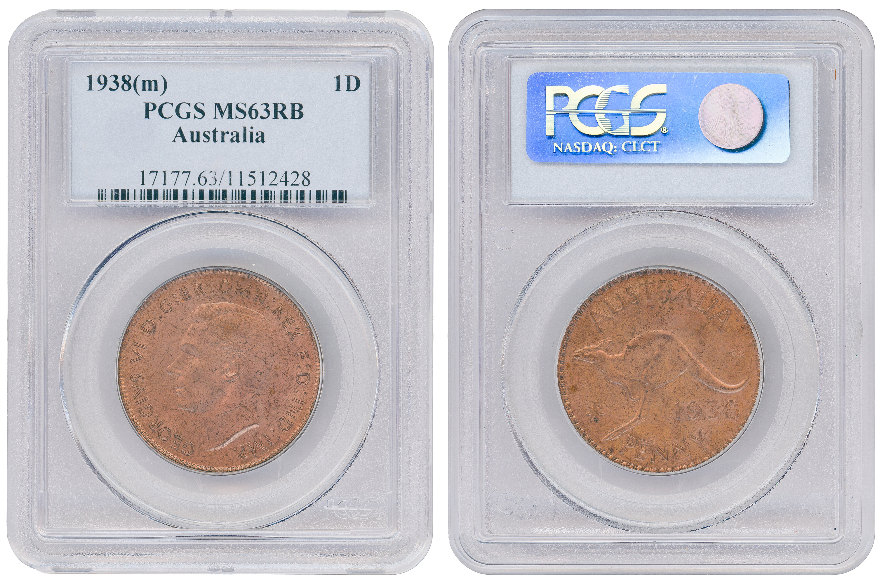 George VI, One Penny, 1938, PCGS MS63RB