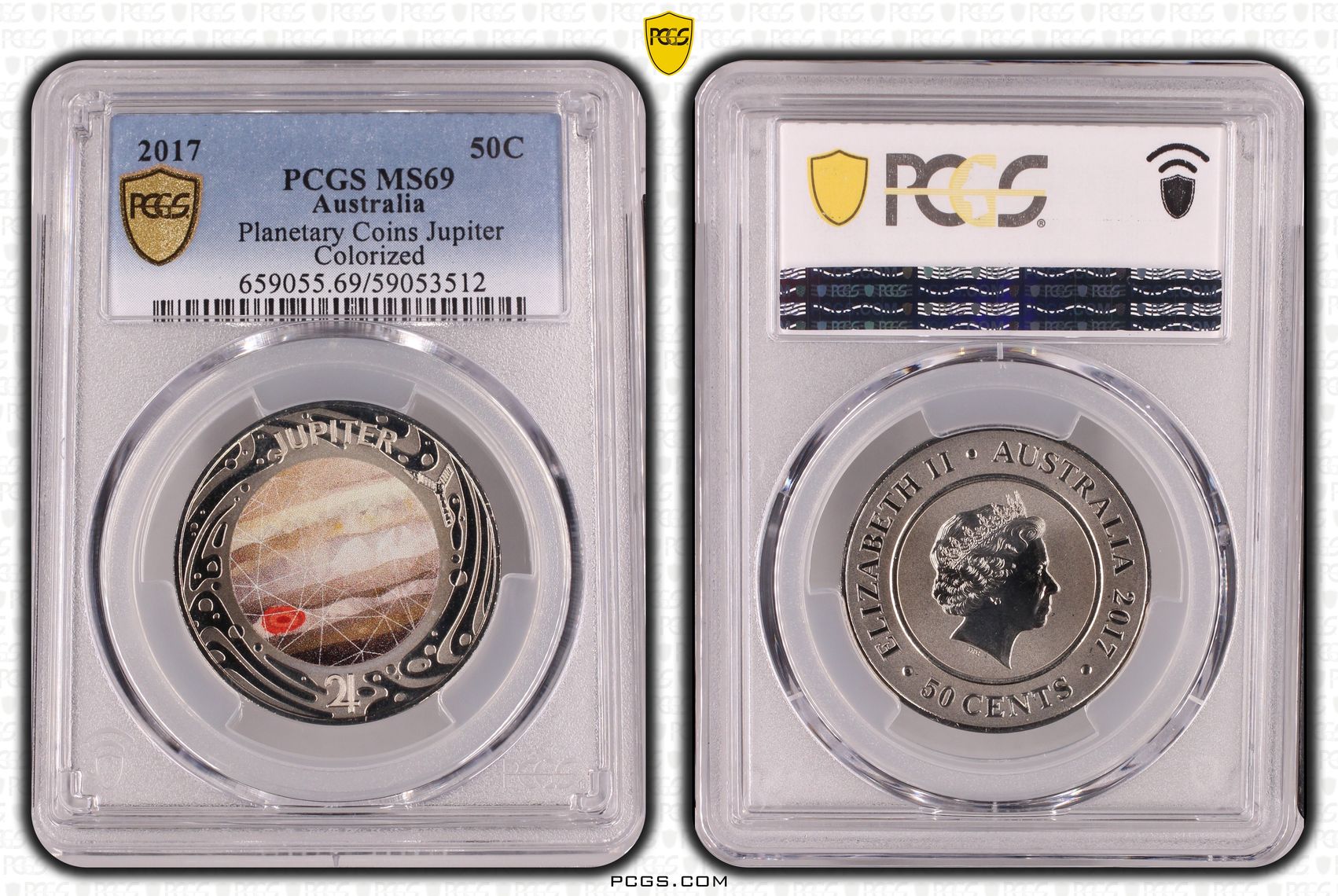 Planetary Coins Jupiter Colorized, Fifty Cent, 2017, PCGS MS69