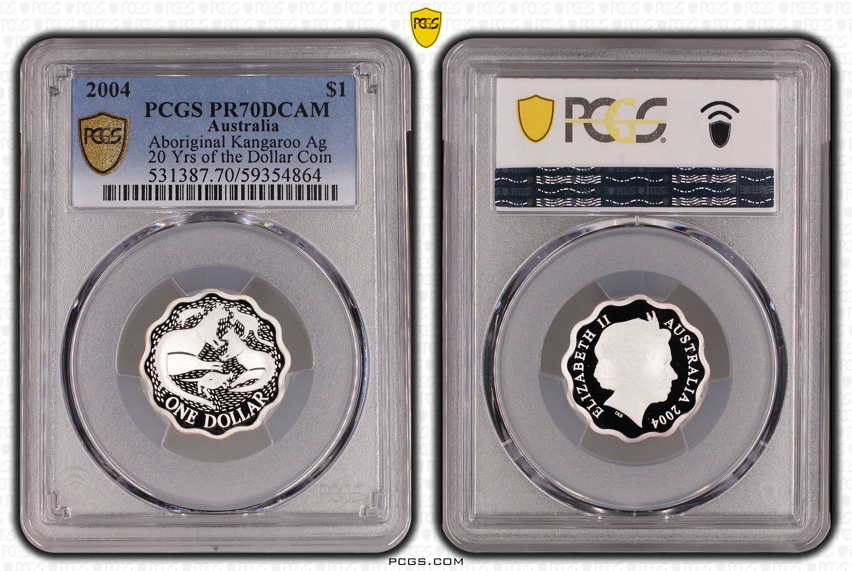 Aboriginal Kangaroo Silver 20 Yrs of the Dollar Coin, One Dollar, 2004, PCGS PR70DCAM