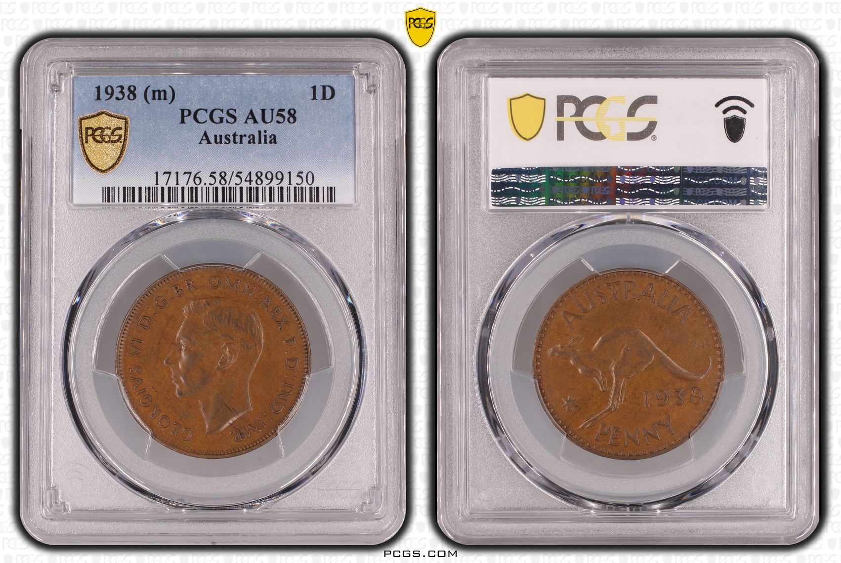 Penny, 1938, PCGS AU58BN