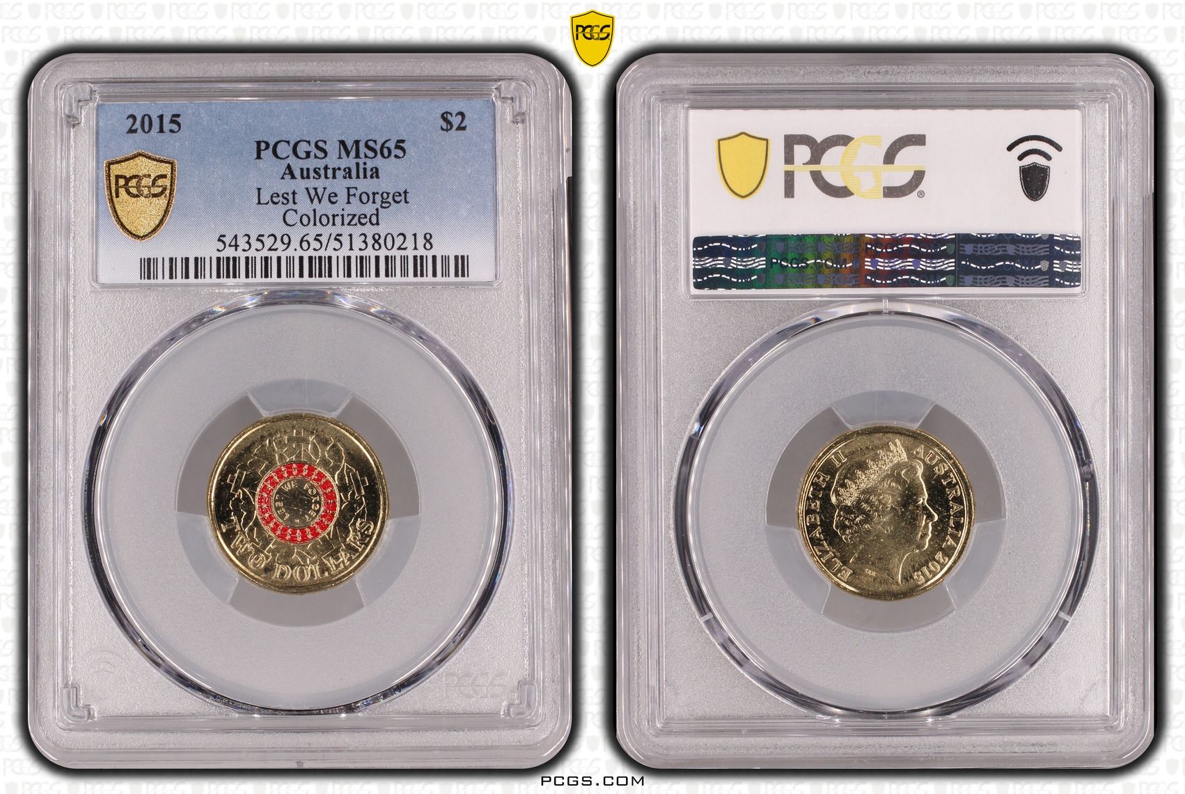 Lest We Forget Colorized, Two Dollar, 2015, PCGS MS65