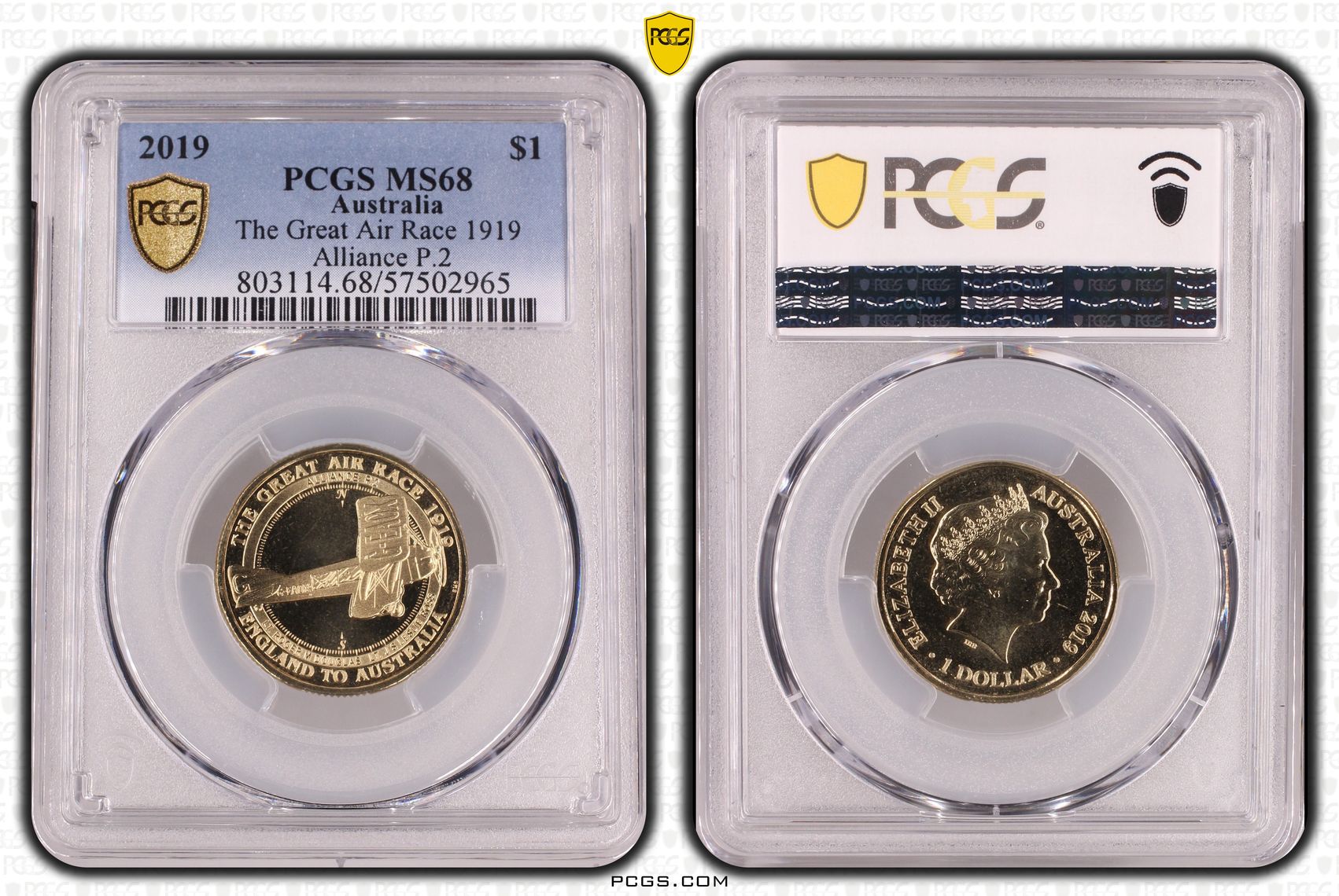375 · The Great Air Race 1919 Alliance P.2, One Dollar, 2019, PCGS MS68
