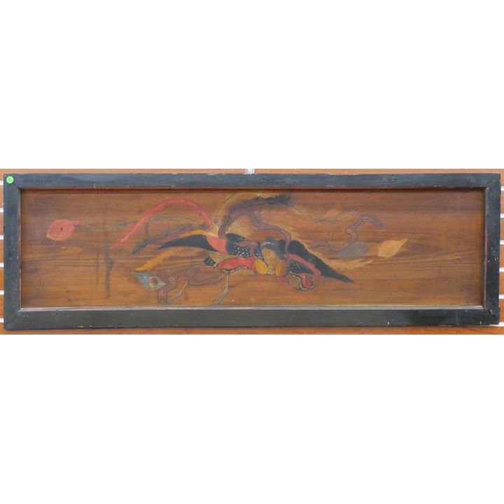Pair Meiji Japanese Polychrome Woman Riding Phoenix Panels