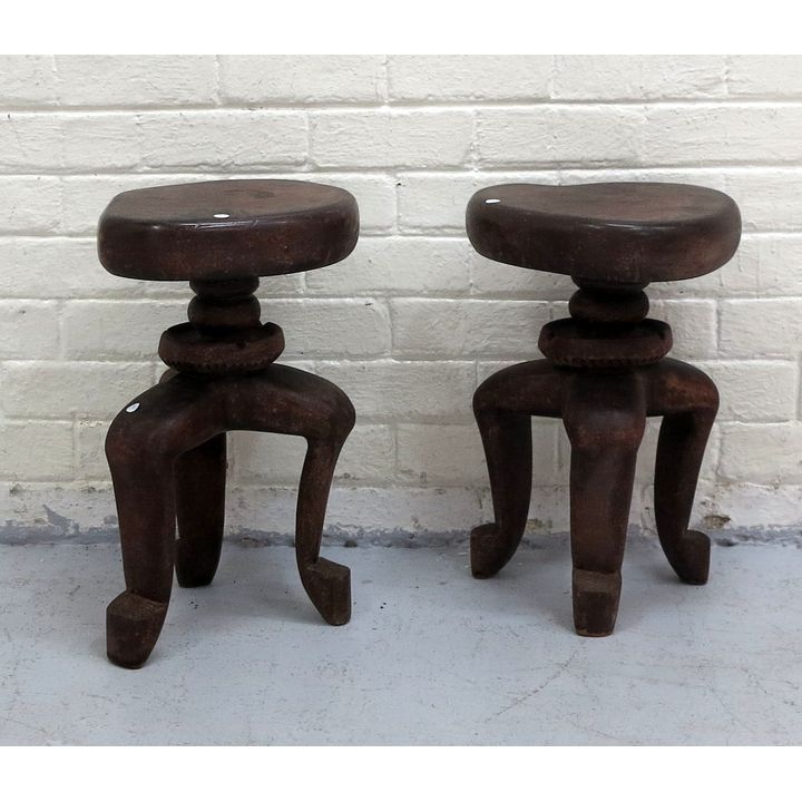 NEAR PAIR OF AFRICAN TRIBAL STOOLS/SIDE TABLES