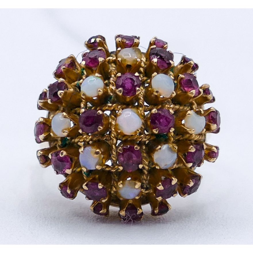 Ladies 14k Ruby & Opal Burst Ring Size 7 - 6.1 Grams