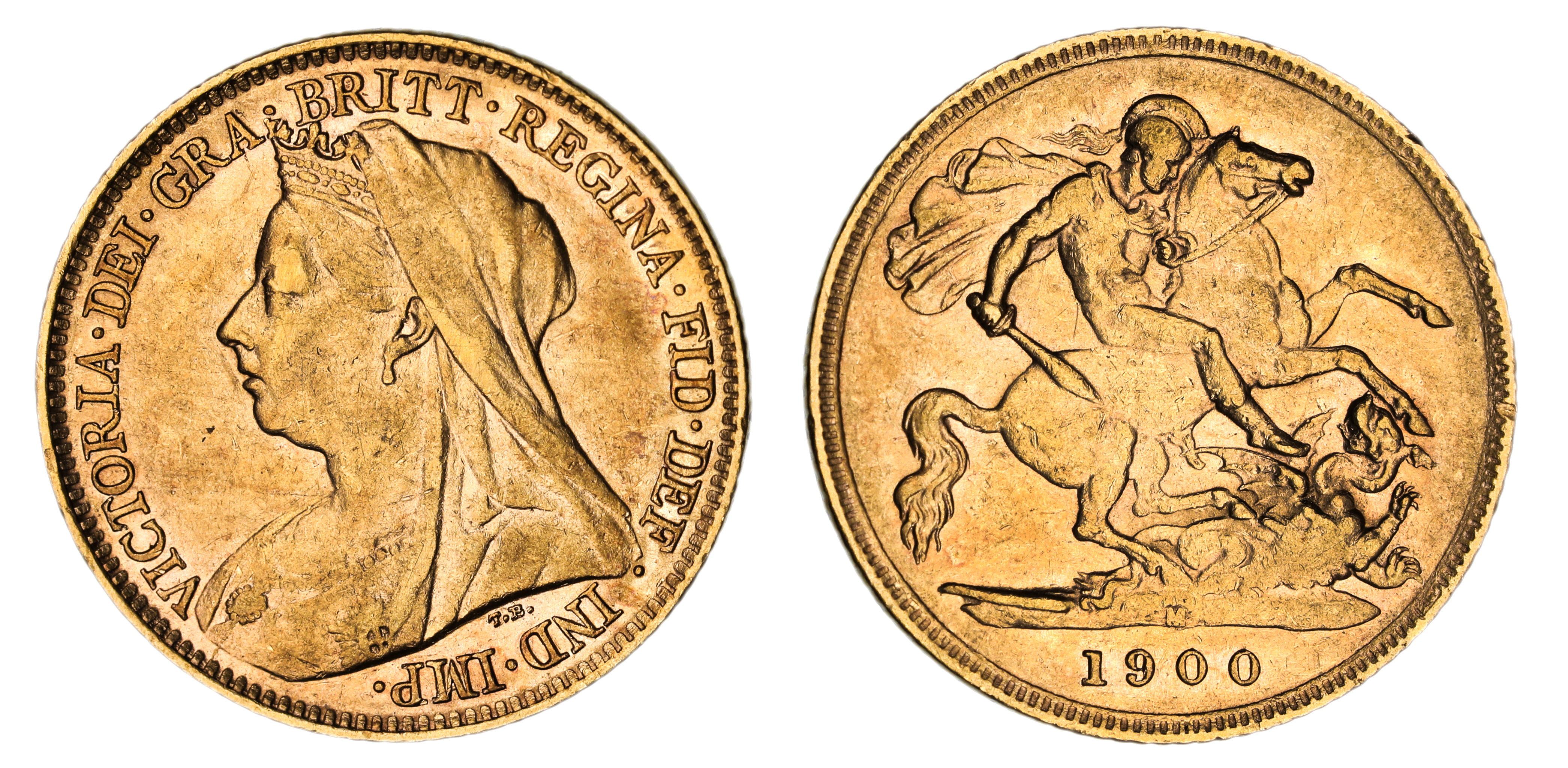 Victoria, St. George Reverse - Melbourne Mint - Veiled, Half Sovereign, 1900, gVF