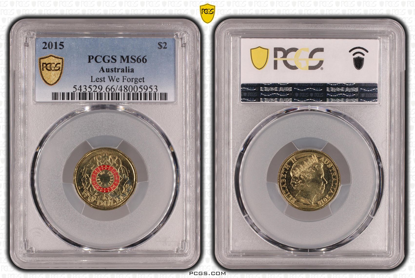 Elizabeth II, Lest We Forget Colorized , Two Dollar, 2015, PCGS MS66
