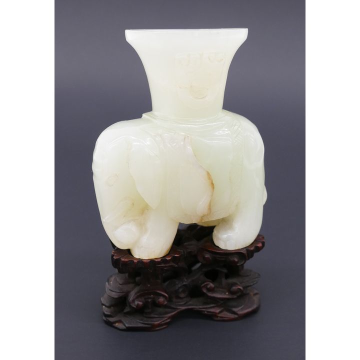 Chinese Qing Jade Elephant Censer on Stand