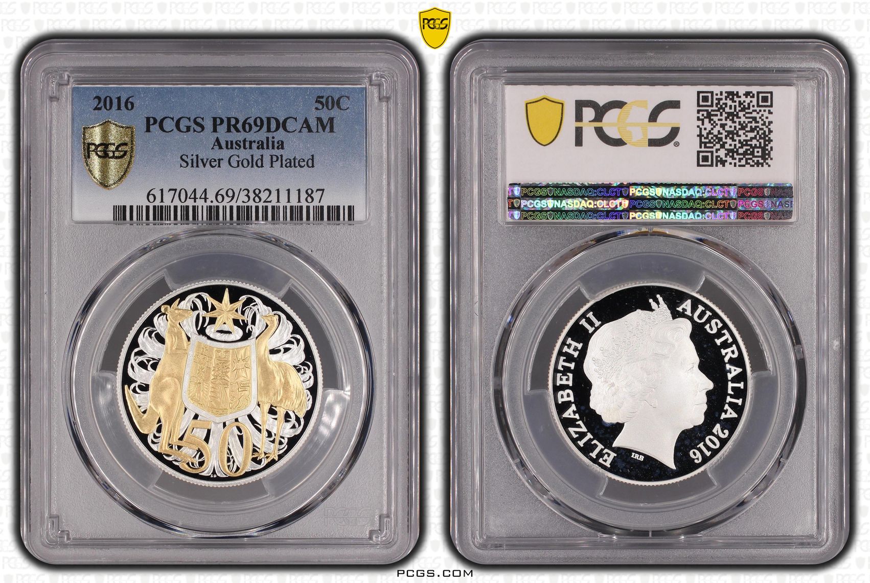 2016 Australia Fifty Cent, 50c Silver Silver Gold Plated PCGS - PR69DCAM -187