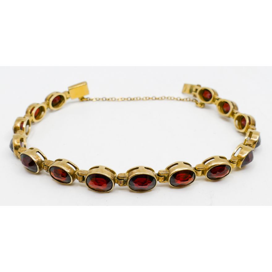 Garnet Gold Washed Sterling Bracelet 7'' - 15.8 Grams TW