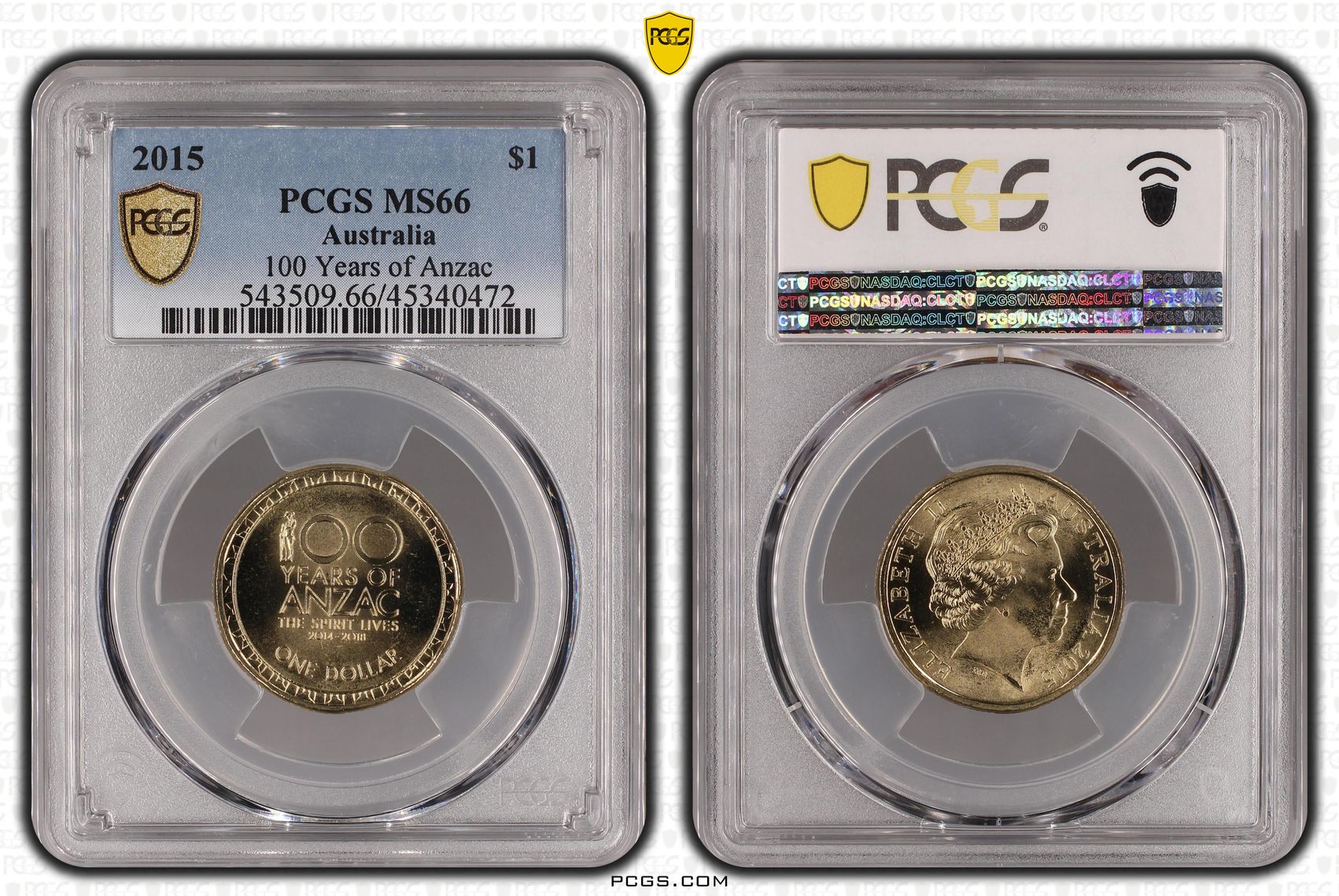 247 · 100 Years of Anzac , One Dollar, 2015, PCGS MS66