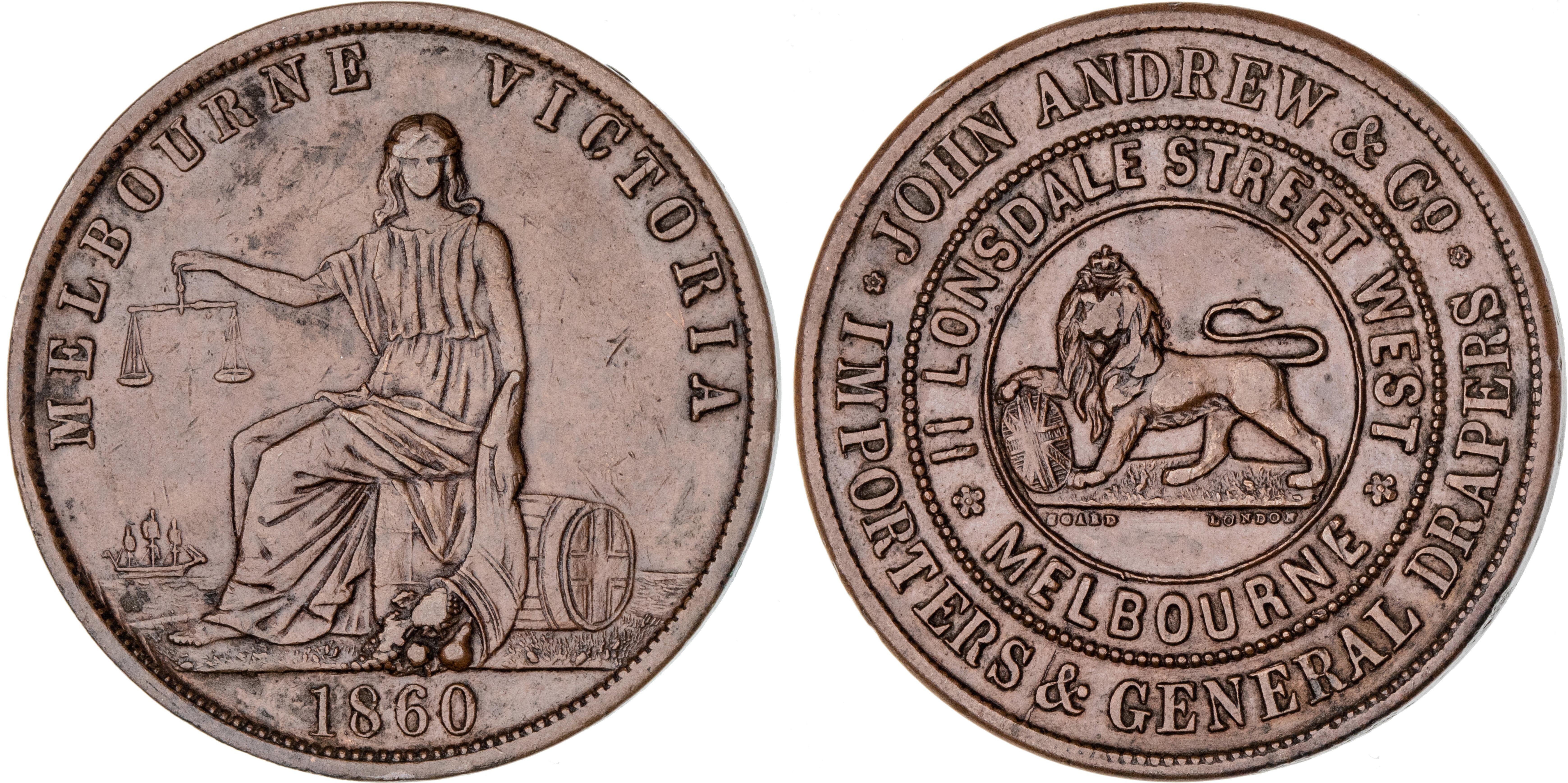 Melbourne, Victoria, John Andrew & Co., Penny, 1860, VF