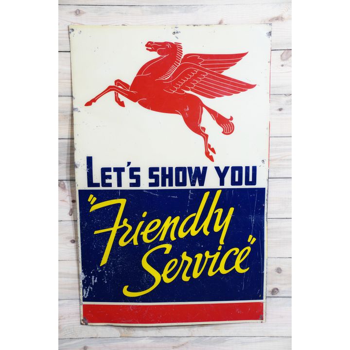 Mobil Let's Show You "Friendly Service" Double Sided Tin Sign TAC 6