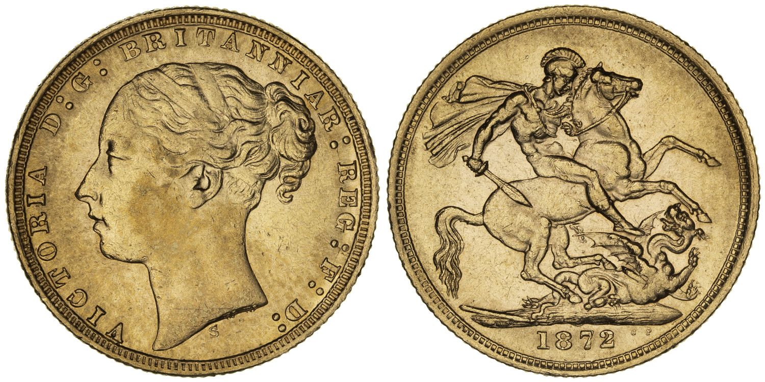 Victoria, St George Reverse, Sovereign, 1872-S, aEF