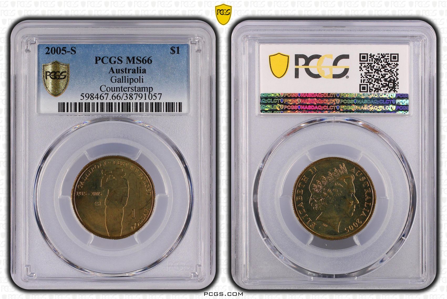 2005-S Australia One Dollar, $1 Gallipoli Counterstamp PCGS - MS66 -057