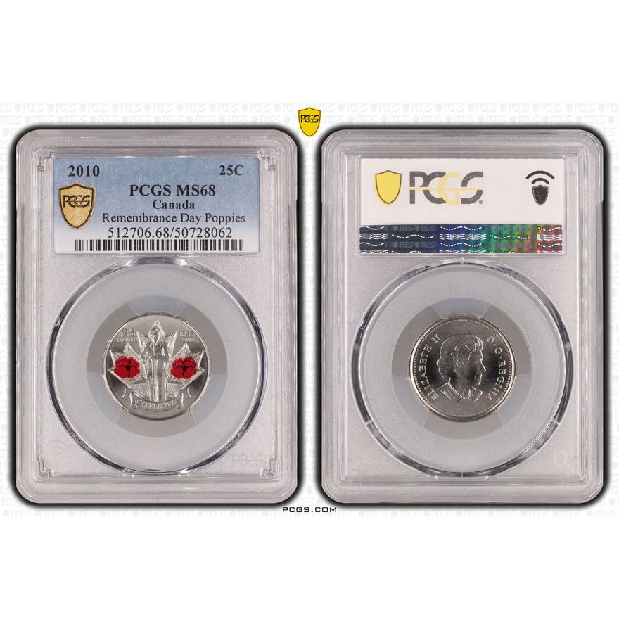 Canada, Remembrance Day Poppies, POP 11/0, Twenty Five Cent, 2010, PCGS MS68