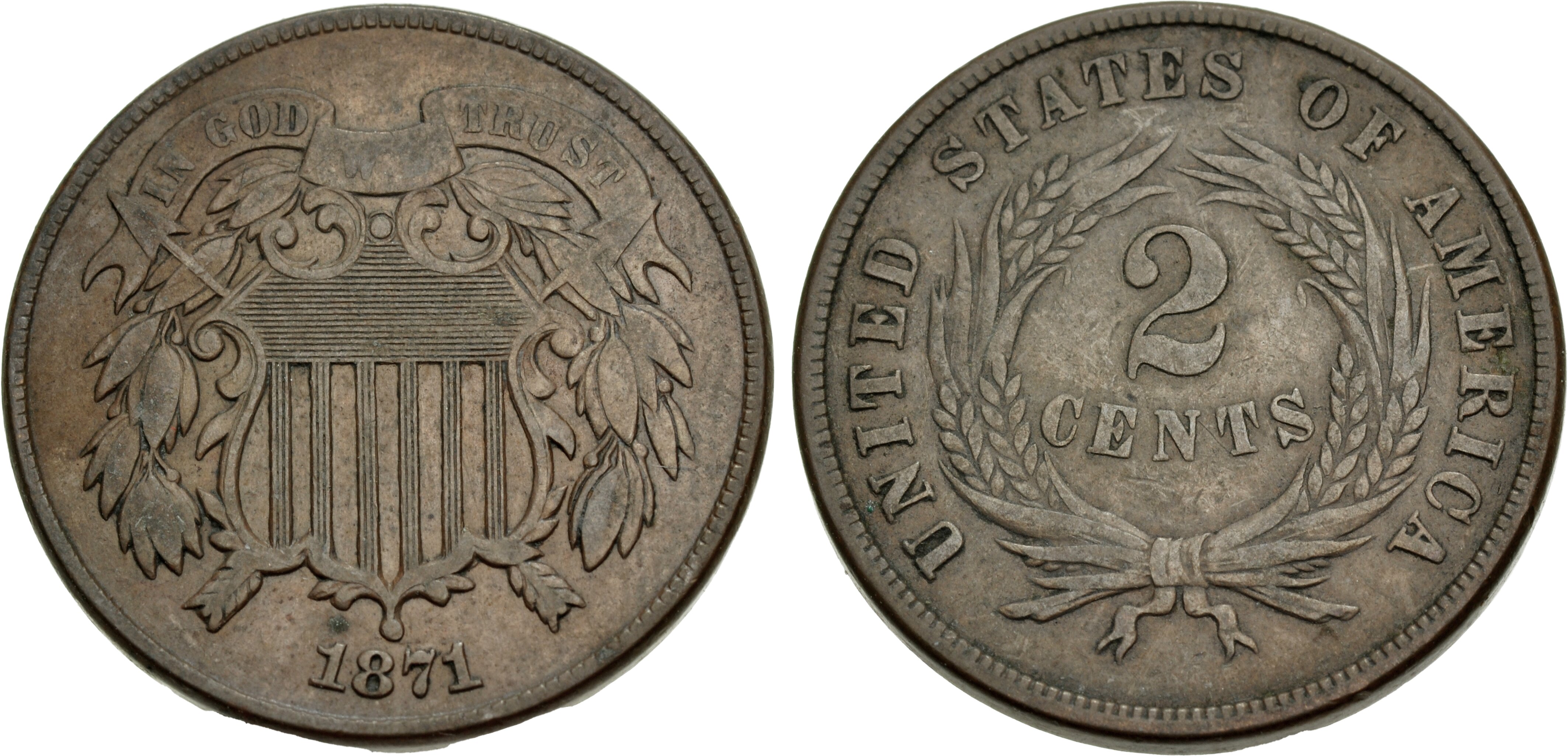 Two-Cent Pieces. Partial set. Most are VF to AU. A number of higher ...