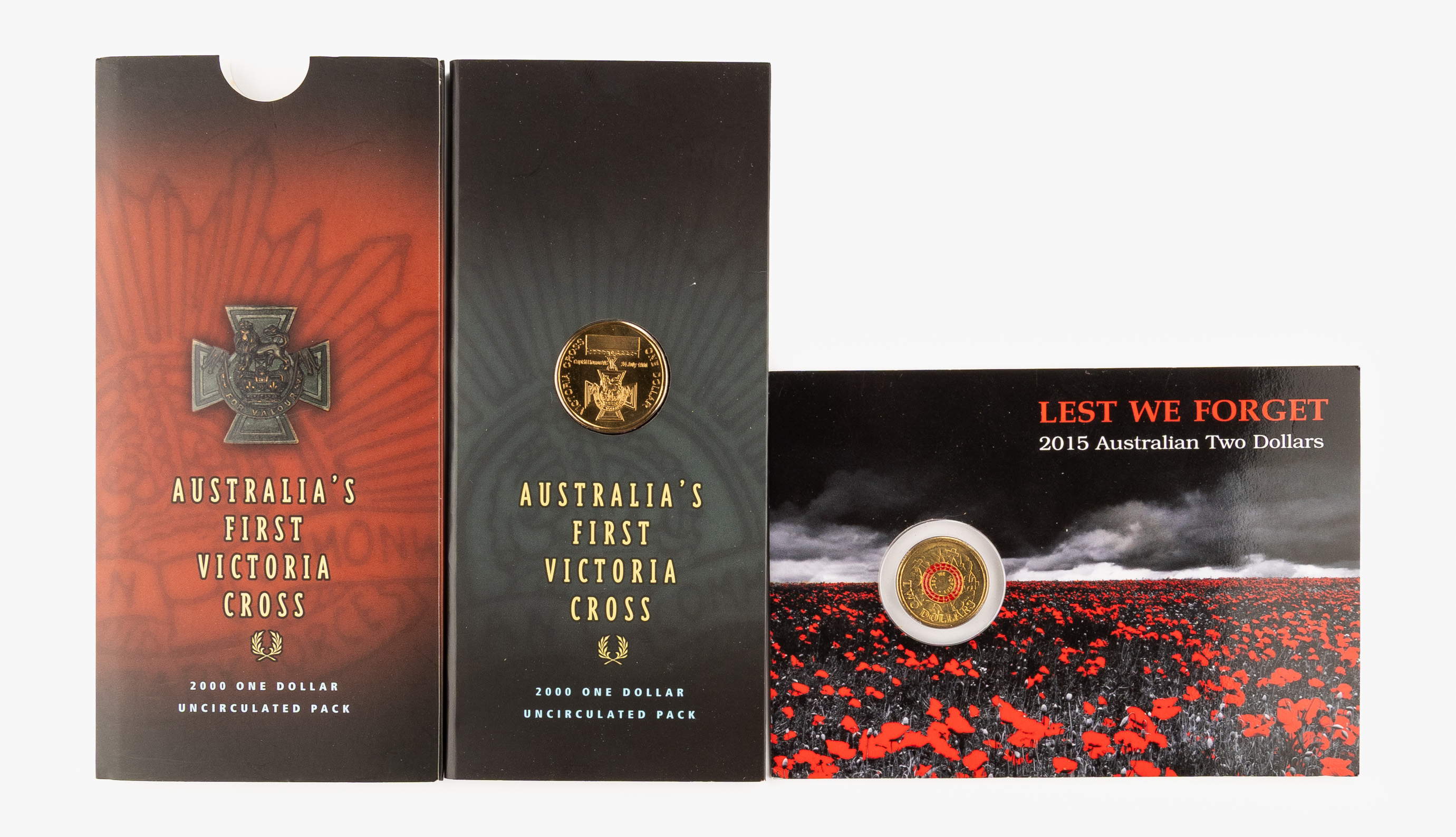 Elizabeth II, Australia's First Victoria Cross & Lest We Forget, One Dollar - Two Dollars, 2000 - 2015, UNC
