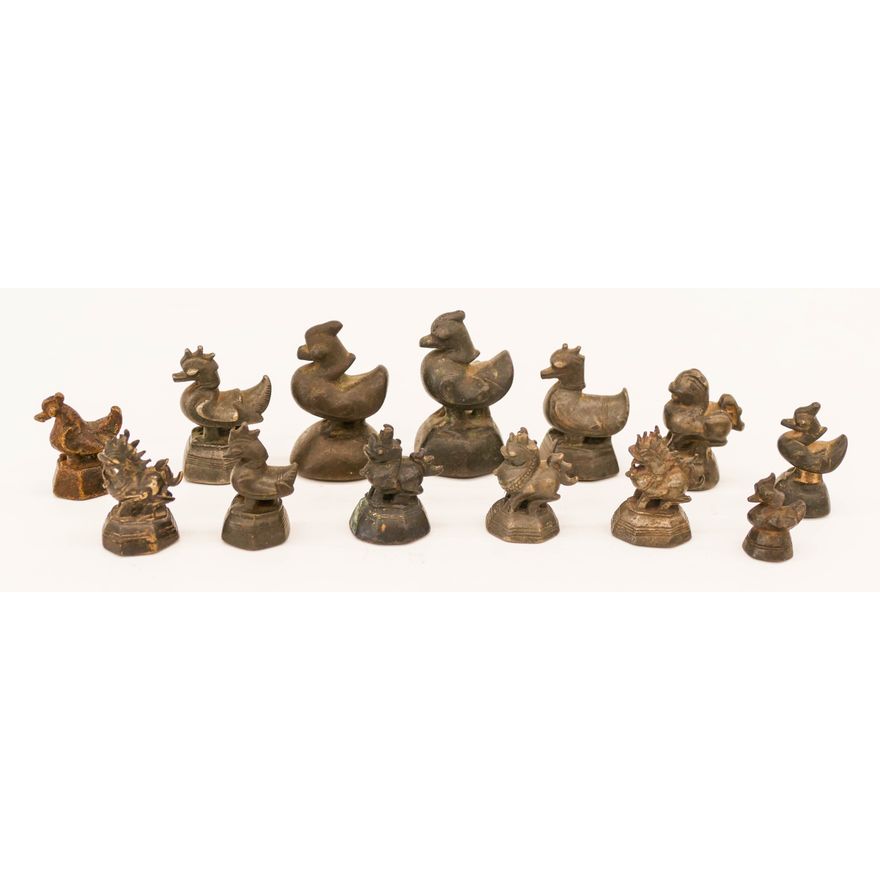 13pc Chinese Qing Bronze Opium Weighs 1'' to 2.5''