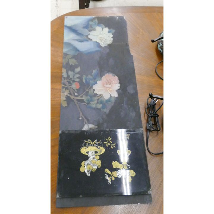 Old Chinese Hanging Painted Glass Panel - AS IS- frame measures 61x16''