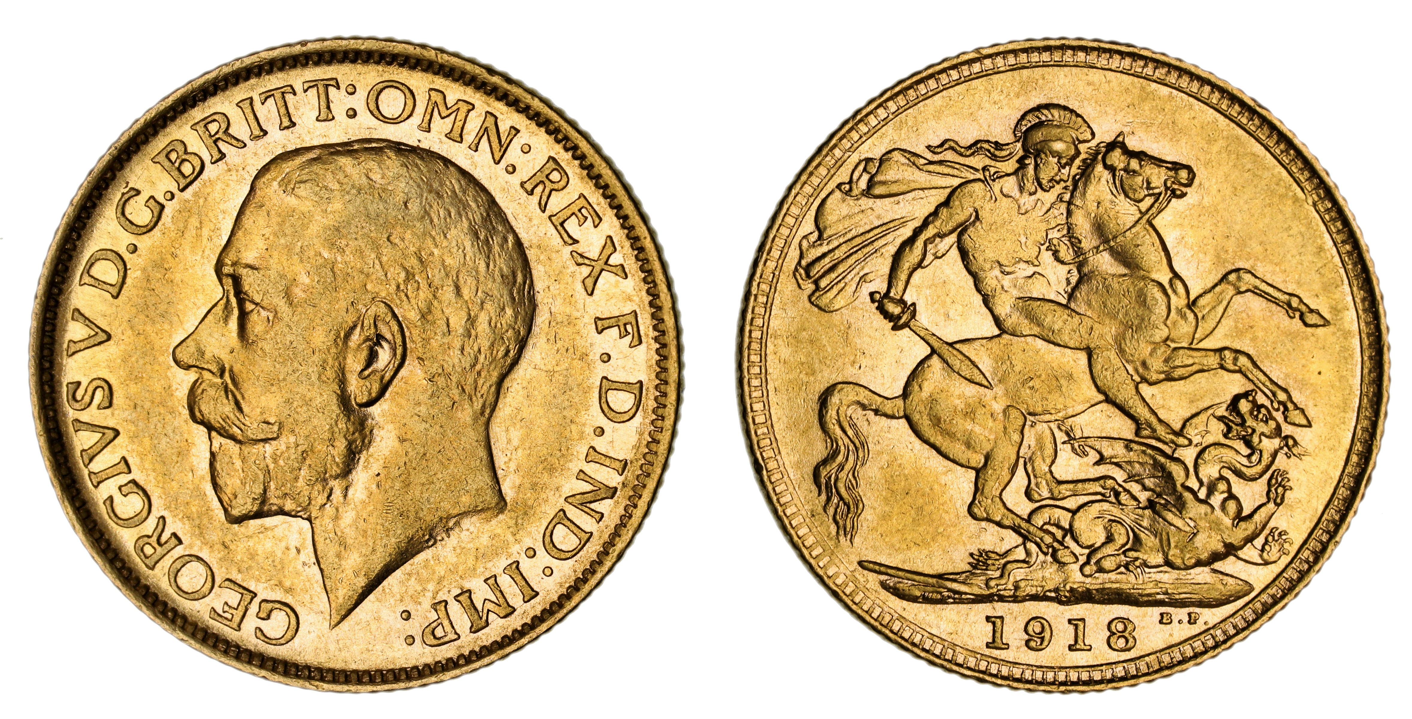 George V, St. George Reverse - Sydney Mint, Sovereign, 1918, EF
