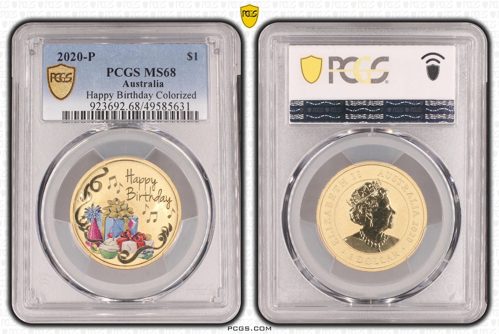 258 · Elizabeth II, Happy Birthday Colorized , One Dollar, 2020-P, PCGS MS68