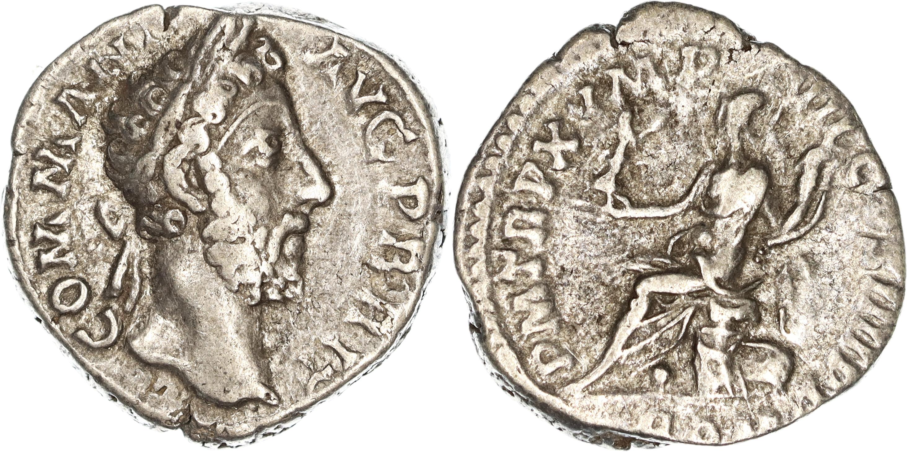Roman Empire, Commodus, Silver Denarius, 184-185 AD, gF-nVF