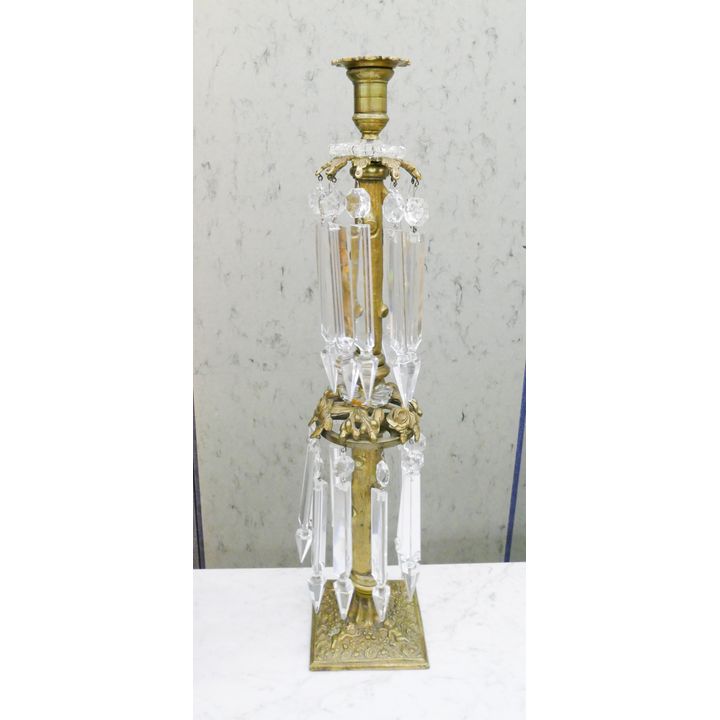 Antique Bronze Tall Candlestick with Lusters- 21.5''