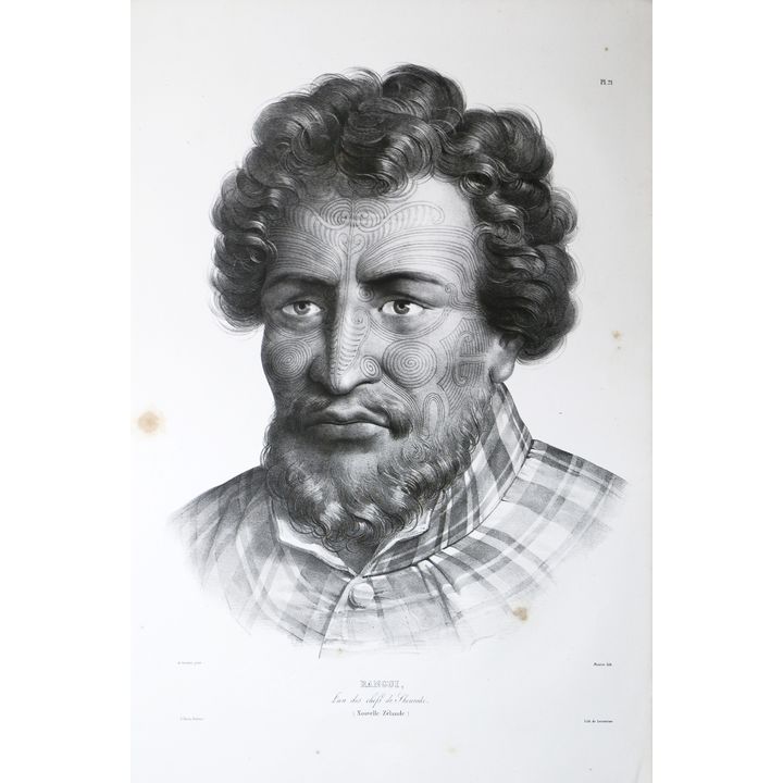 SAINSON, LOUIS AUGUSTE DE [et al] - Portrait of Māori chief, Rangui, from Hauraki Gulf district.  From: Dumont d'Urville, J.S.C.